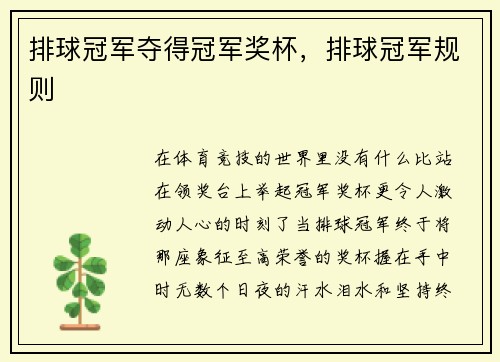 排球冠军夺得冠军奖杯，排球冠军规则