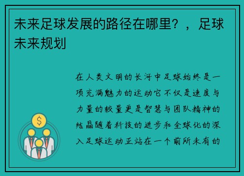 未来足球发展的路径在哪里？，足球未来规划